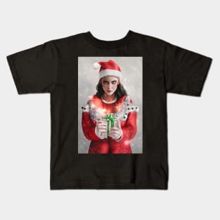 Beautiful Girl Portrait In Santa Claus Costume 2 Kids T-Shirt